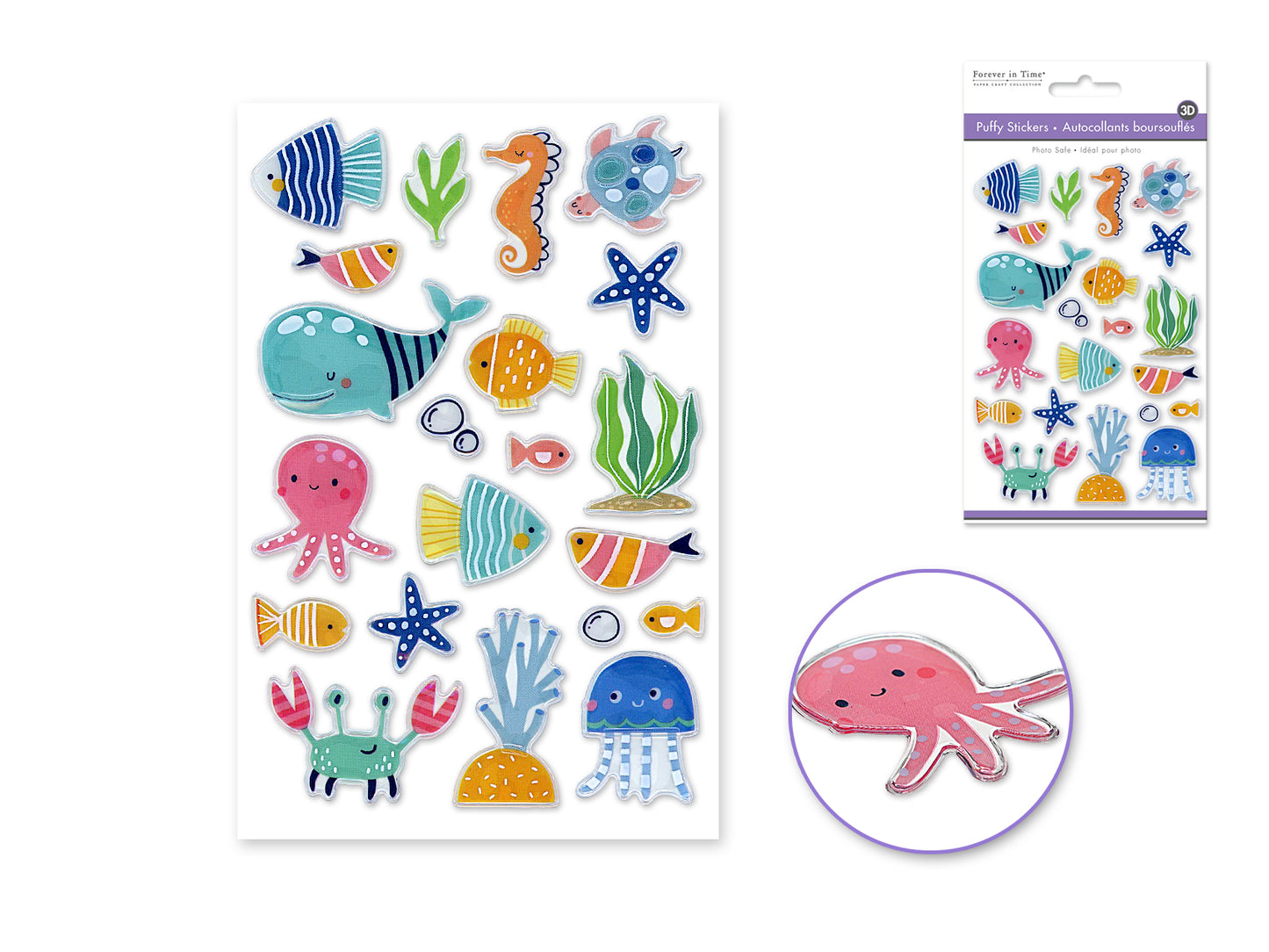 Paper Craft Sticker: 4.1"x7.5" 3D Puffy C) Sea Life