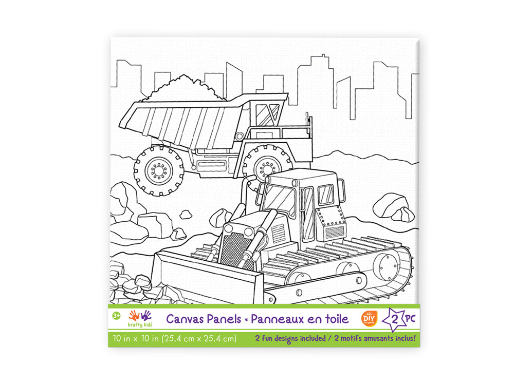 Krafty Kids: 10"x10" DIY Canvas Panels 2pc Asst Designs C) Mighty Machines