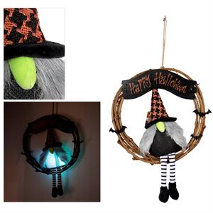 G.Ghouls 18'' Hween LED Witch Gnome Wreath, cht