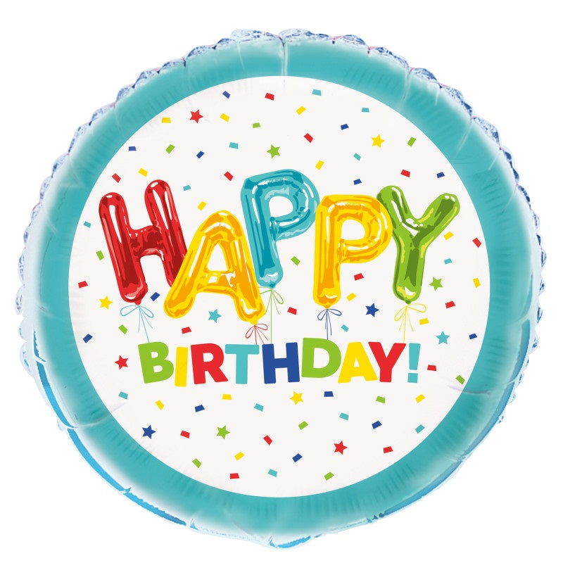 Helium filled - Happy Balloon Birthday Round Foil 18" Foil Balloon