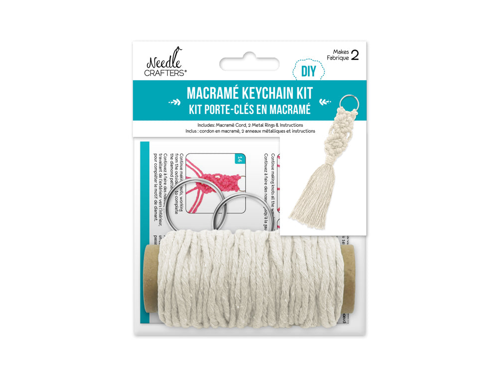 Needlecrafters: DIY Macramé Keychain Kit w/Key Ring~ Makes 2 A) Ecru
