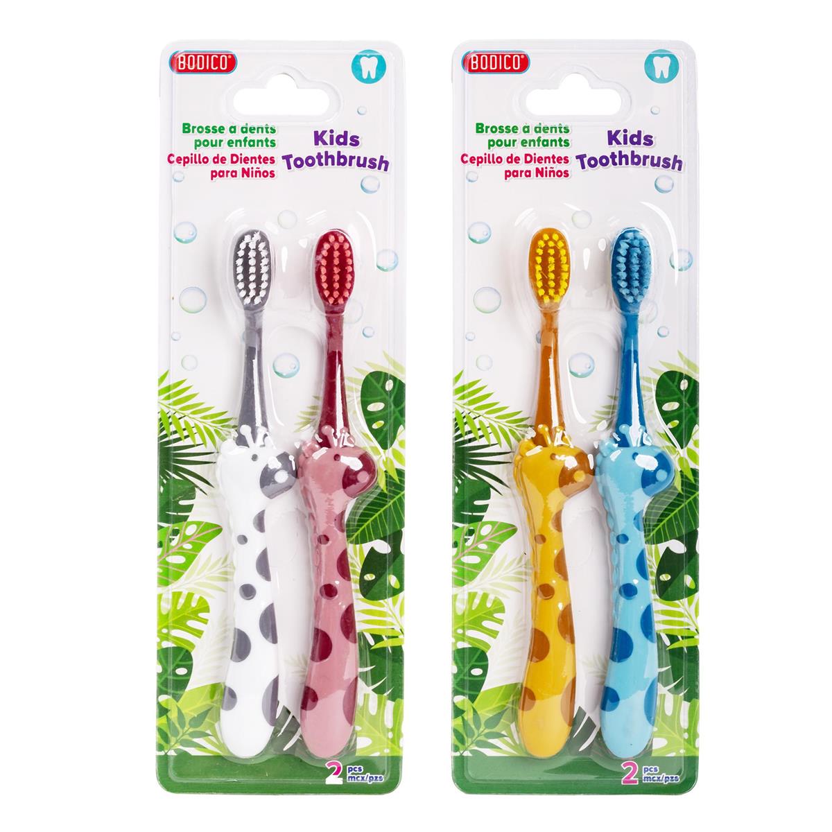 Bodico, 2-PC/SET Kids Toothbrush PP+Nylon,2-asst in 4-colr,16.2CM,bc