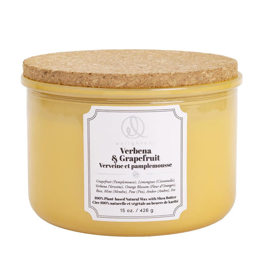 Enlighten Scented Candle w/Wood Lid, 3-wick, Verbena + Grapefruit, 426g