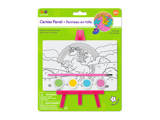 Krafty Kids Kit: 3.9"x5.9" DIY Canvas Panel on Easel w/4 Paint Pots+Brush A) Unicorn
