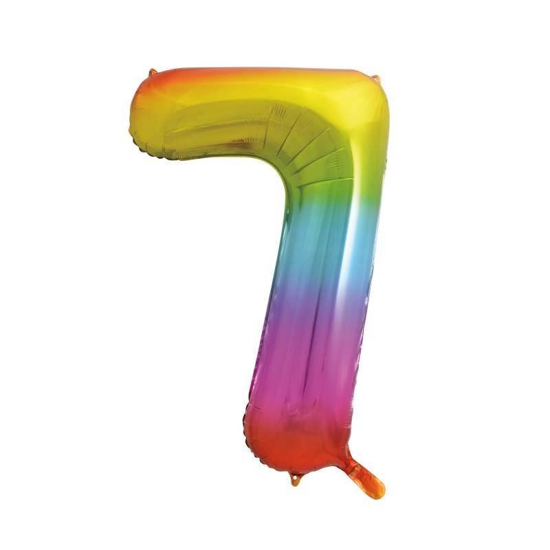 Rainbow Number 7 Shaped Foil Balloon 34"  Packaged