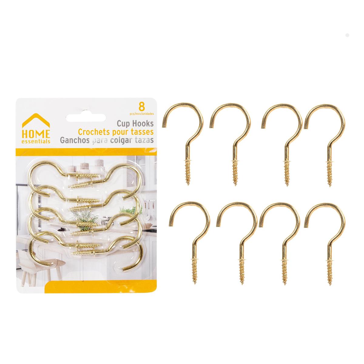 H.E. 8-pc 2" Metal Cup Hooks, b/c