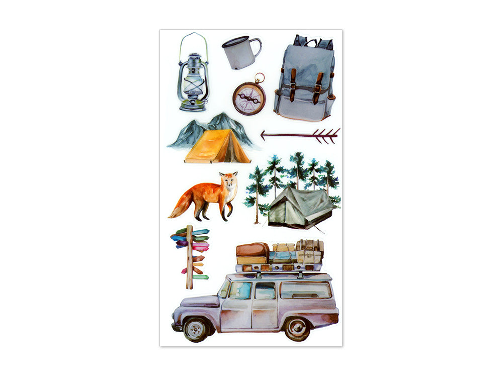 Paper Craft Stickers: 3.9"x6.9" Clear PET C) Camping