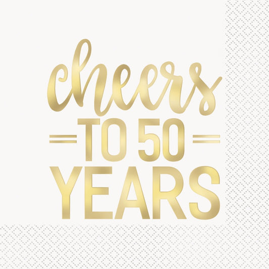 Gold Foil "Cheers to 50 Years" Luncheon Napkins  16ct - Foil Stamping