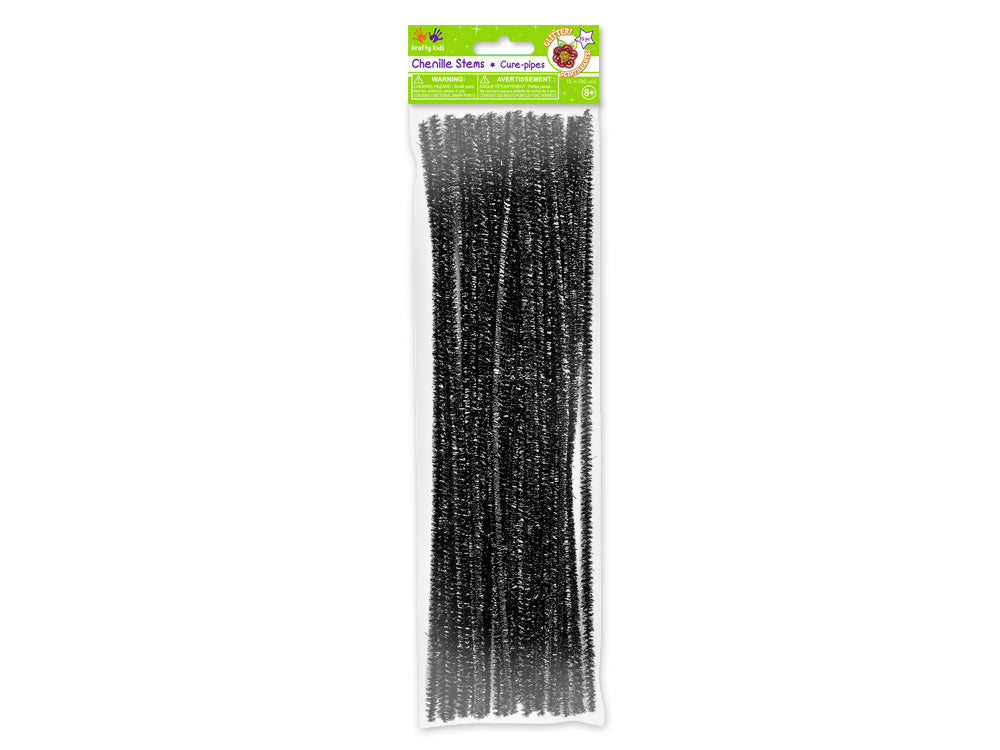 Tinsel Chenille Stems: 6mmx30cm 35/pk Glitter Pipe Cleaners A) Black