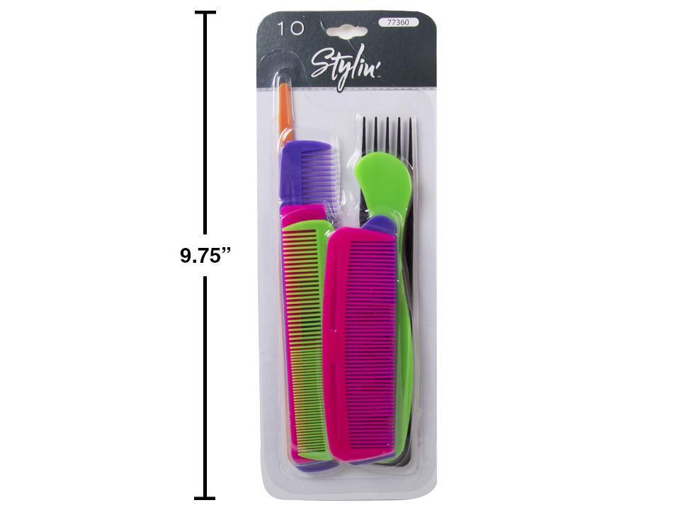 Stylin, 10pc Family Comb Set, Neon Asst. Col., b/c
