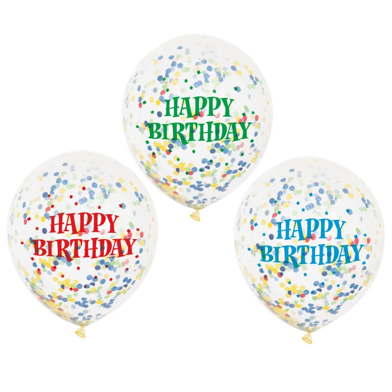Birthday Clear Latex Balloons with Bright Confetti 12"  6ct - Pre-Filled