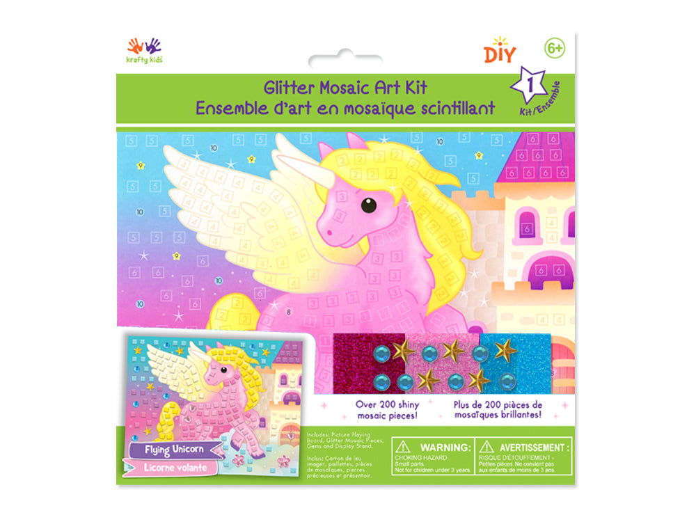 Krafty Kids Kit: DIY Glitter Mosaic Art Kit w/Gems G) Flying Unicorn