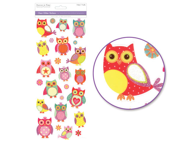 Paper Craft Sticker: 5"x12" Glitter Everyday Themes Clear/Photo Safe A) Owls