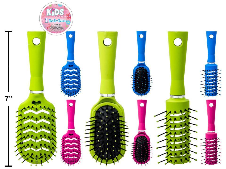 Kids Hair Brushes, 3 styles, 3 col. h/t