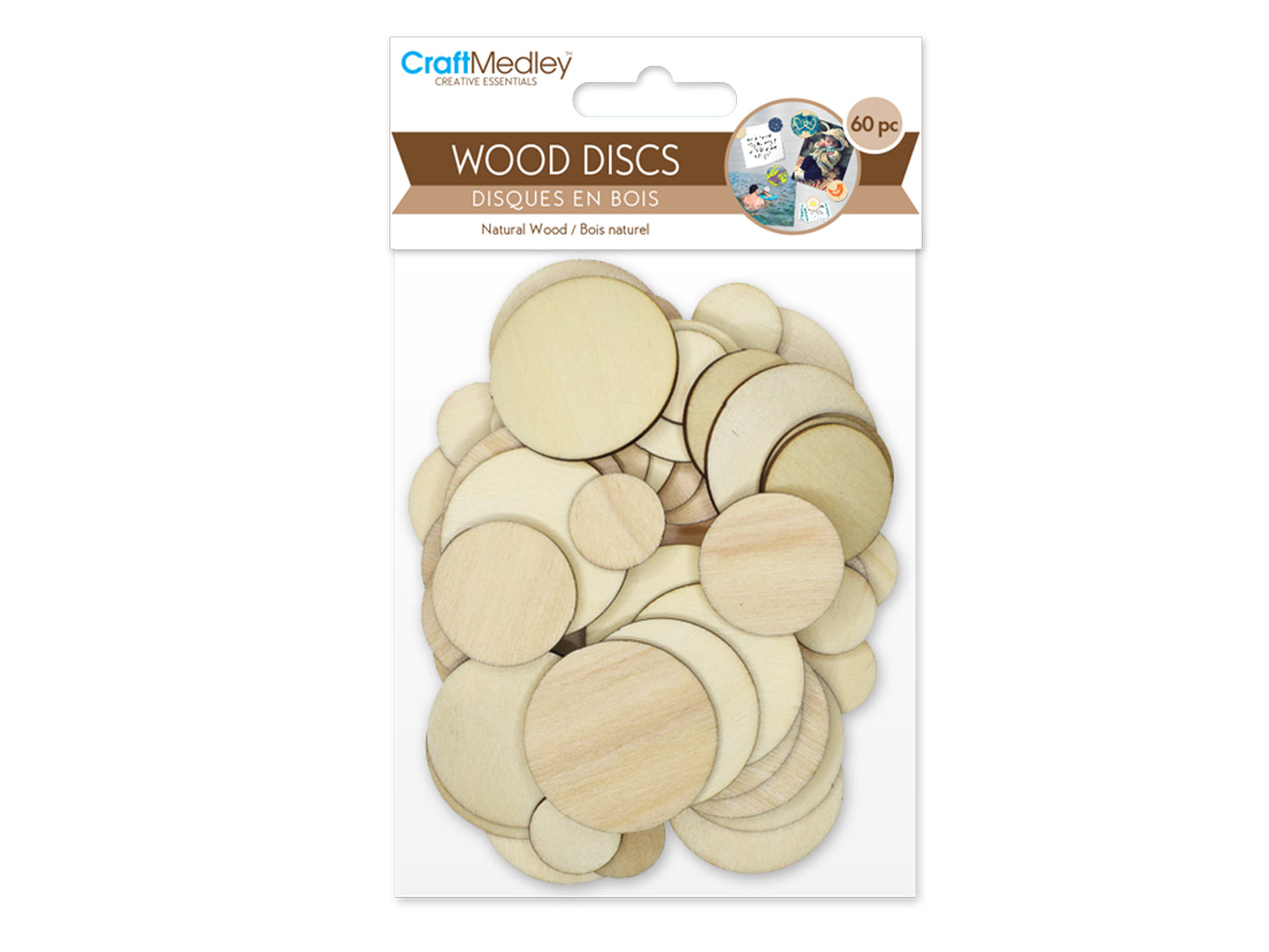 Craftwood: Wood Bits 60pc 1.7mm(T) Asst 3stl 4*4/3*3/2*2cm A) Discs