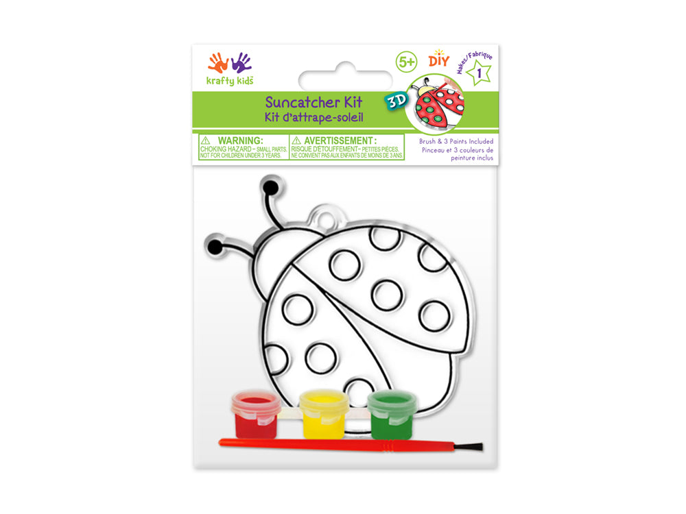 Krafty Kids Kit: 3D DIY 3.5"-4.3" Suncatcher w/3 Paints&Applicator F) Ladybug