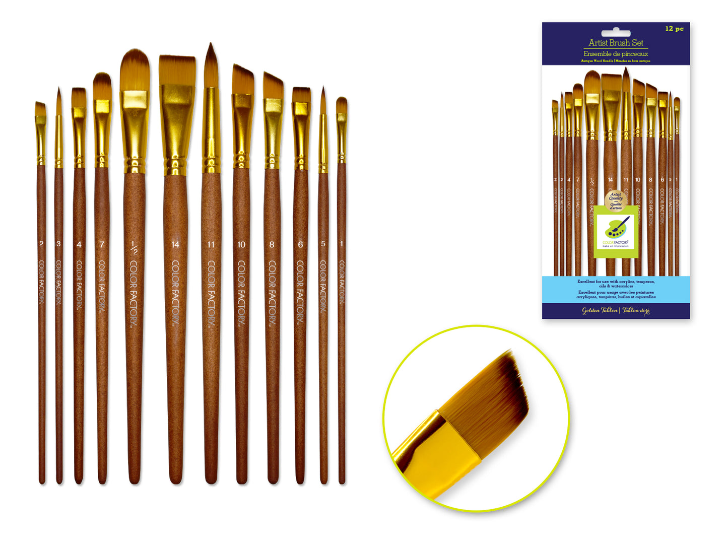 Artist Brush Set: Antique Wood Premium Taklon Set x12 A) Art Medley