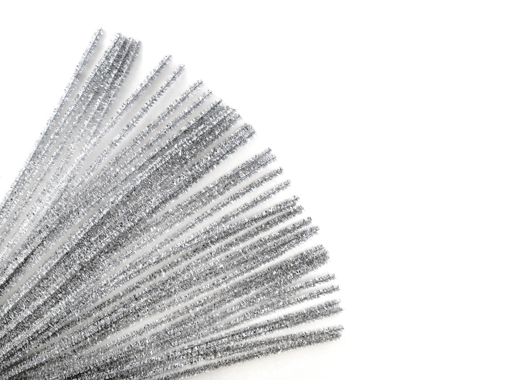 Tinsel Chenille Stems: 6mmx30cm 35/pk Glitter Pipe Cleaners D) Silver