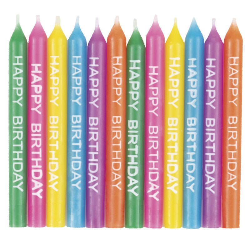 Happy Birthday Script Candles 2.5"  24ct