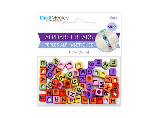 Alphabet Beads: 6mm Cube 68ct B) Multi Mix