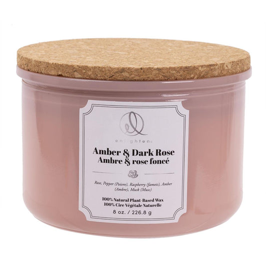Enlighten Scented Candle w/Wood Lid, 3-wick, Amber + Dark Rose, 426g