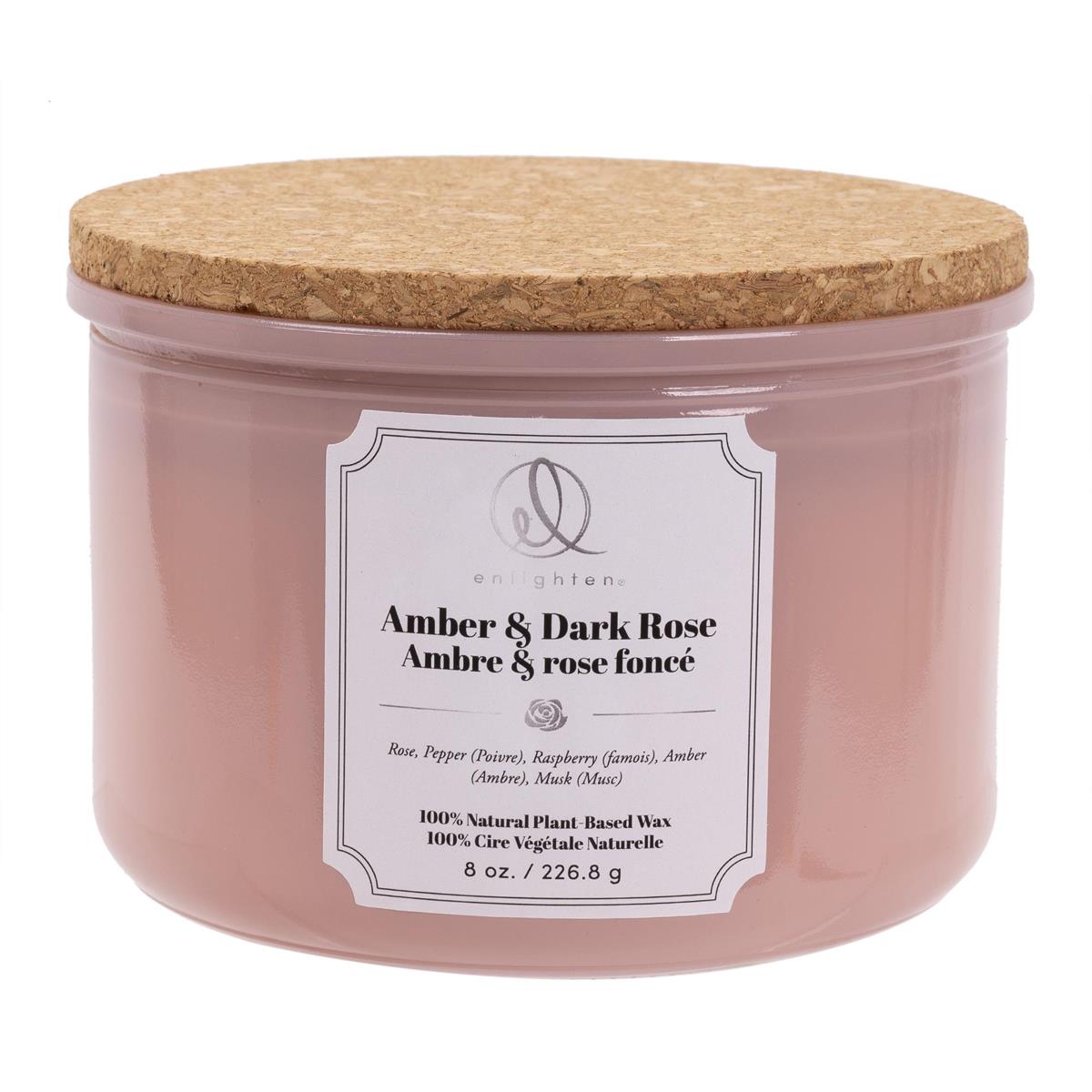 Enlighten Scented Candle w/Wood Lid, 3-wick, Amber + Dark Rose, 426g