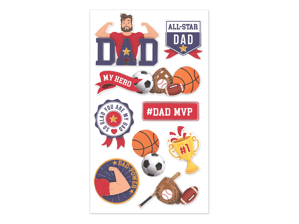 Handmade Sticker: 4.4"x7.5" 3D Themed Elements E) All-Star Dad
