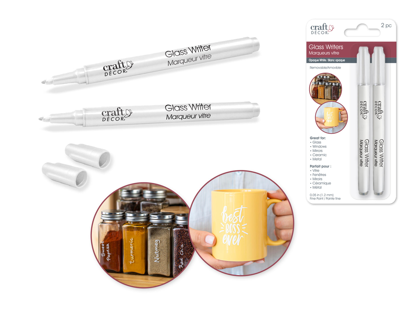 Craft Decor: Glass Writers x2 1.2Mm Fine Point Metallic C) White/White