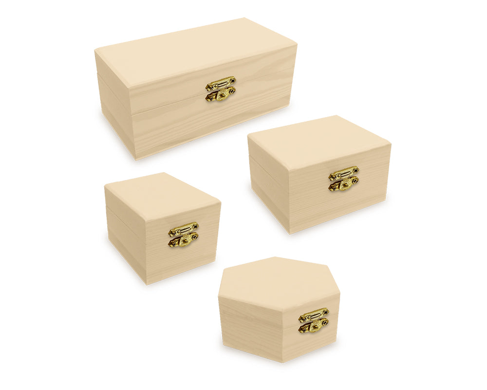 Wood Craft: 3.5"-6" Box w/Clasp 4-style Asst 12eax4style 12 Each x 4 Styles