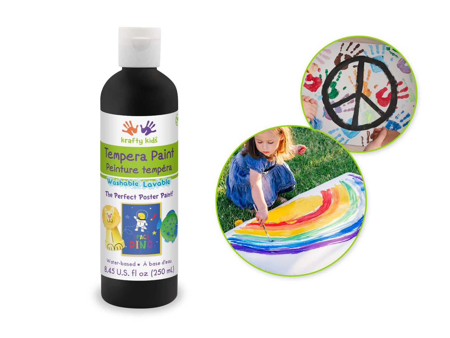 Krafty Kids Paint: 250ml Tempera (8.45oz) A) Black