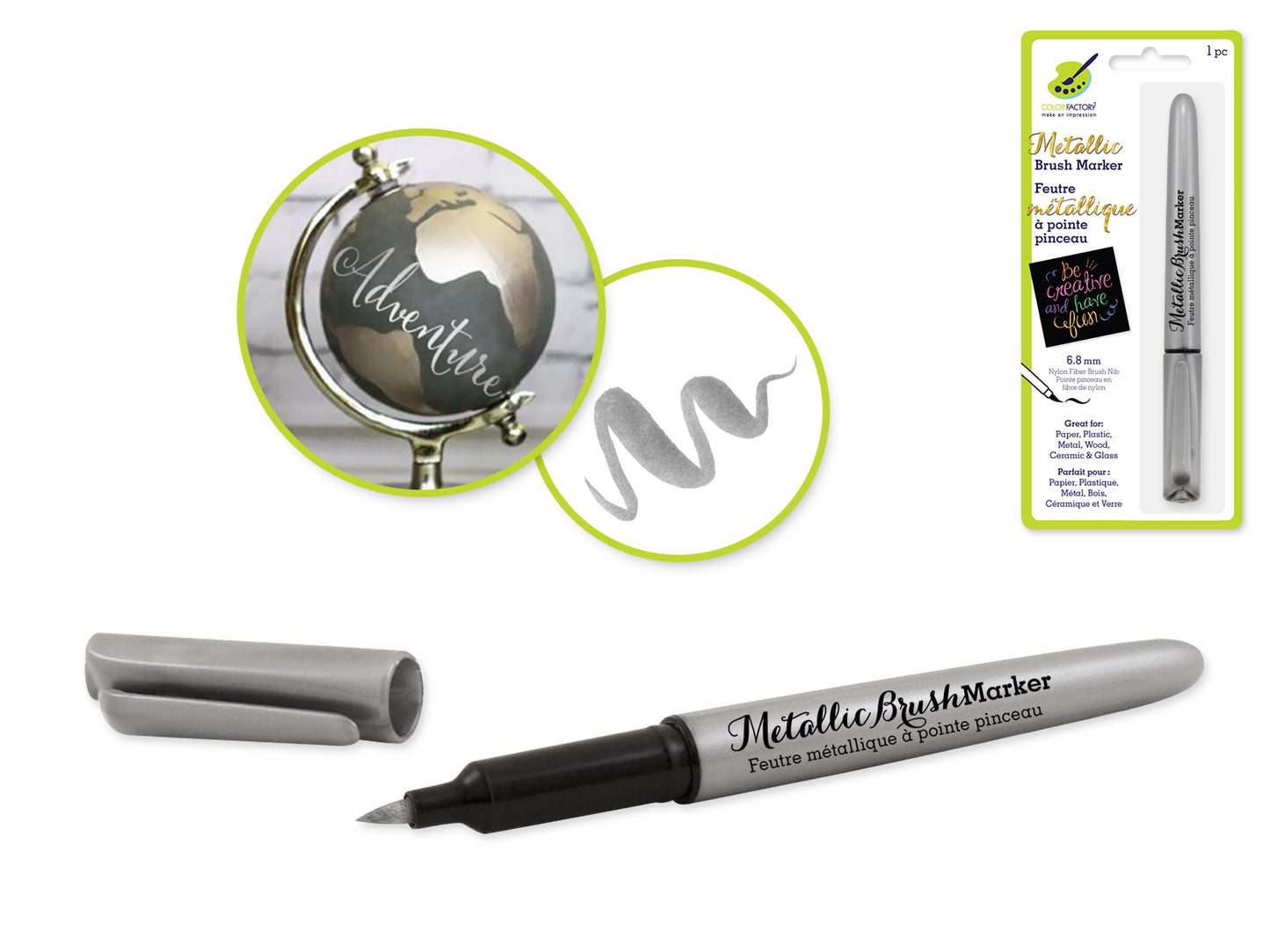 Color Factory: Metallic Brush Marker Permanent 6.8mm B) Silver