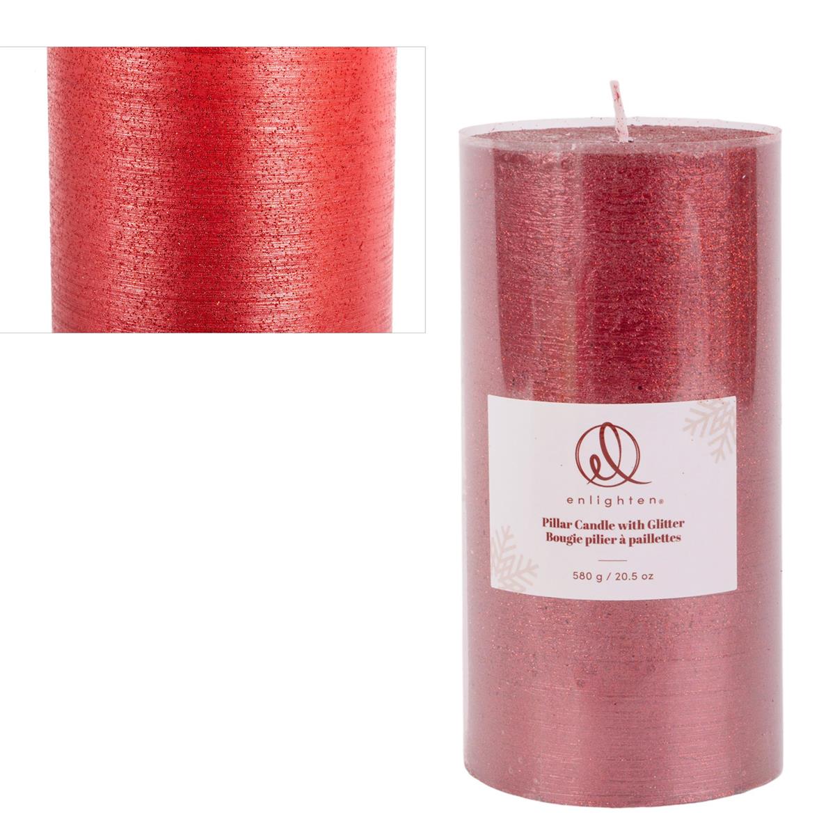 Enlighten 2.95"x5.95" Metallic Red Pillar Candle w/Glitter, label