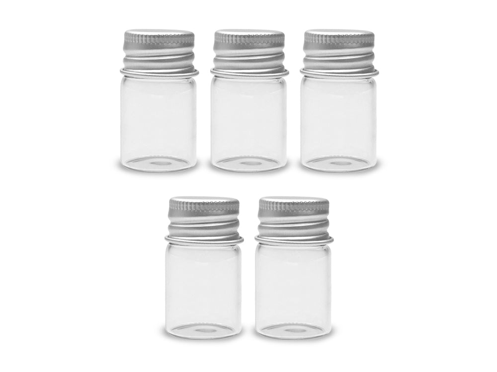 Glass Bottles: 22x40mm (9ml) Mini Containers w/Matte Aluminum Cap x5