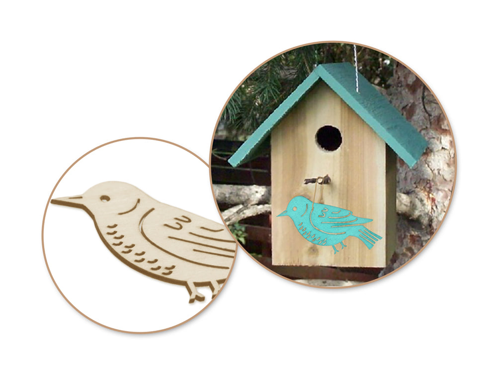 Wood Craft: 8cm Laser-Cut Ornate Wood Shapes x4 G) Birdie