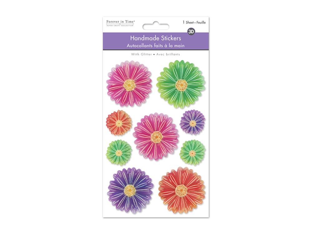 Handmade Sticker: 4.9"x7.3" 3D Glitz A) Gerbera Daisy