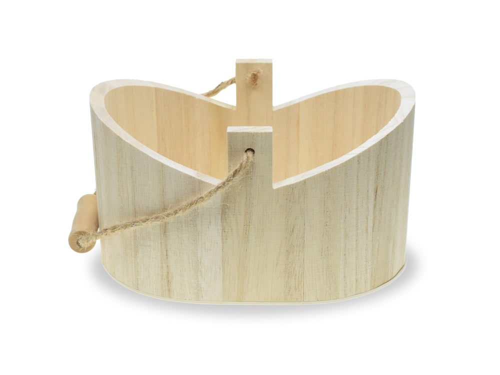 Wood Craft: 6.3"x3.5"x4.4" Oval Tub Basket w/Jute Cord + Wood Handle