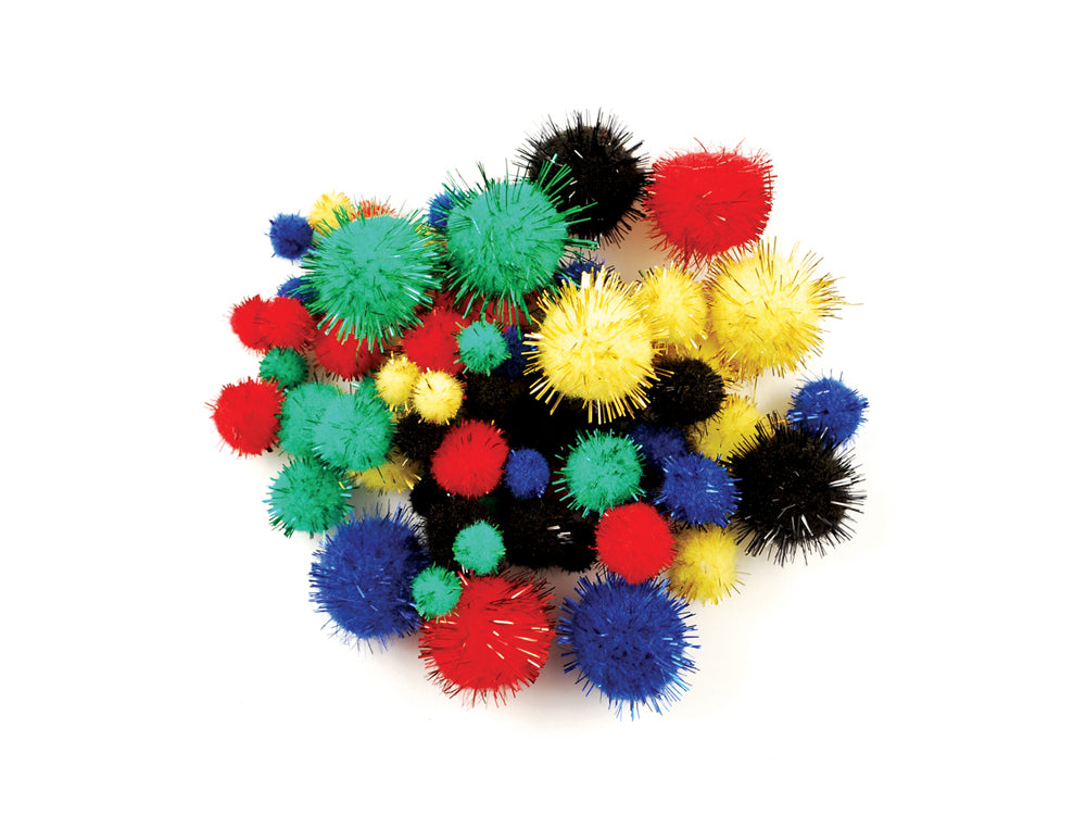 Krafty Kids: Pom-Poms Glitter Pack x75 Primary Colors Asst Sizes