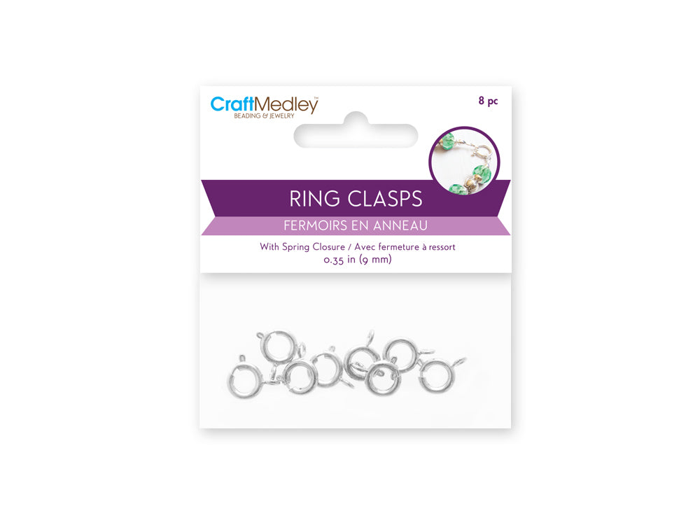Jewelry Findings: 9mm Ring Clasp x8 w/Spring B) Silver