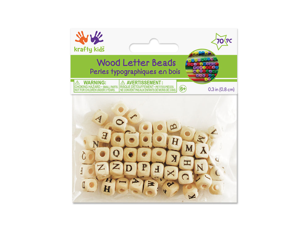 Wood Beads: 8mm Alphabet Beads 70/pk Asst A) Natural