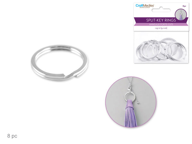 Jewelry Findings: 1.25" Split Key-Rings x8 Heavy Duty Silver