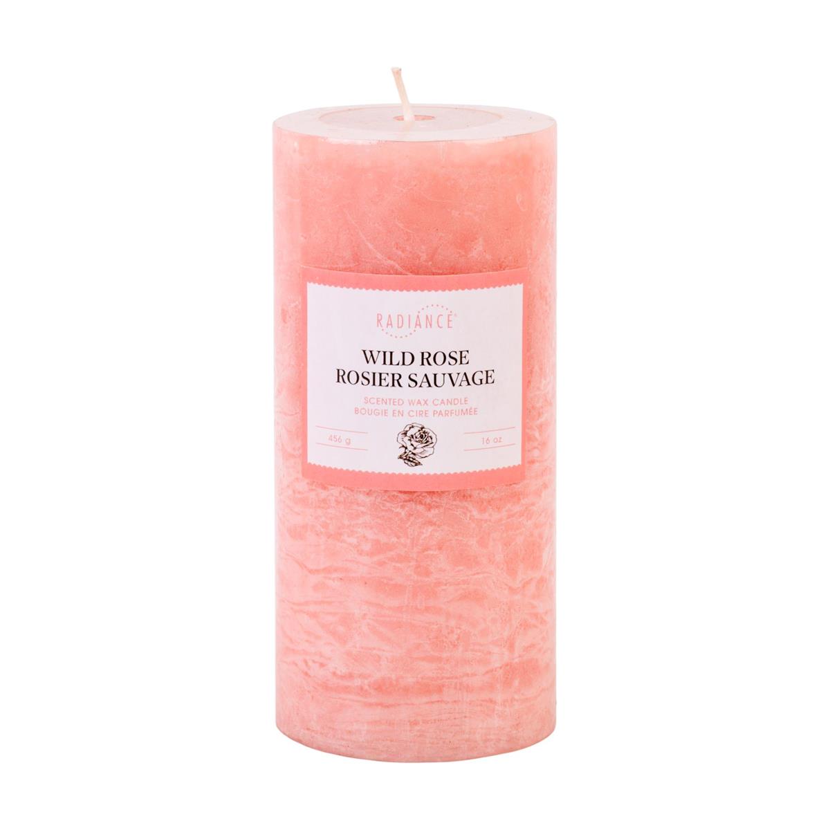 Frosted Scented Pillar Candle, 2.7"x 5.8", Wild Rose
