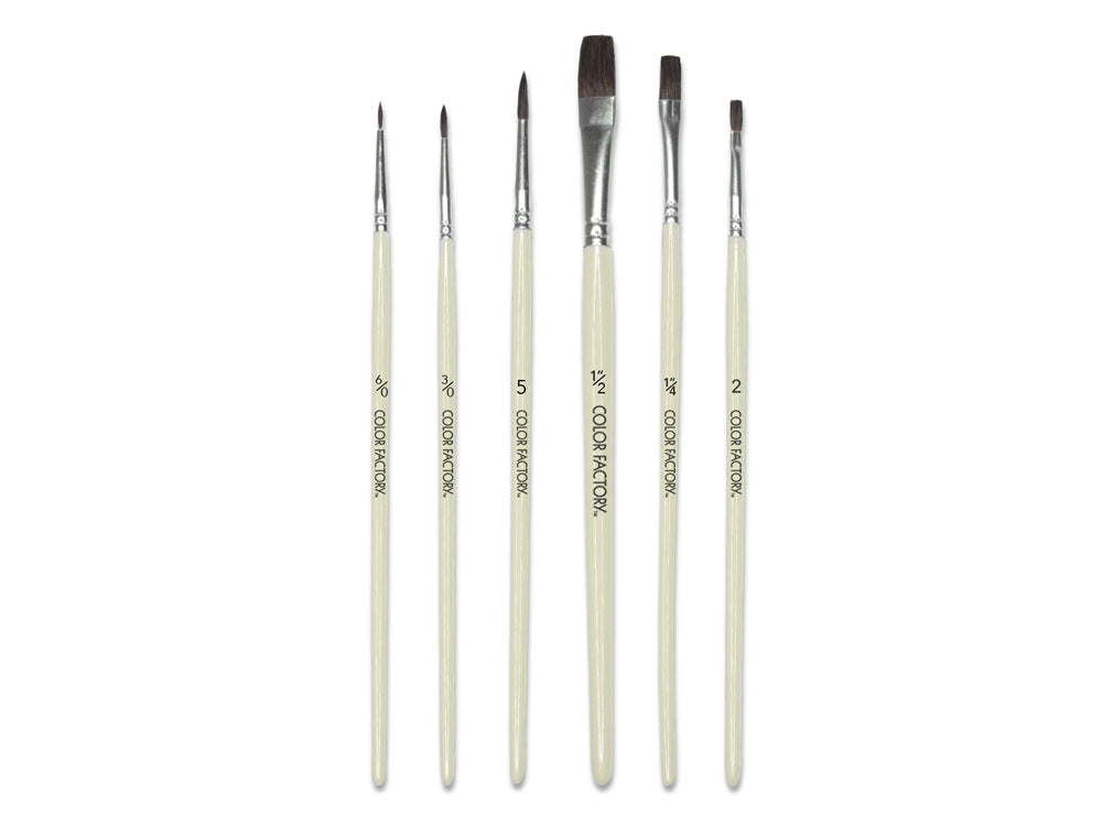 Artist Brush Set: Natural Bristle Multi-Pack x6 Watercolor Wood Handle