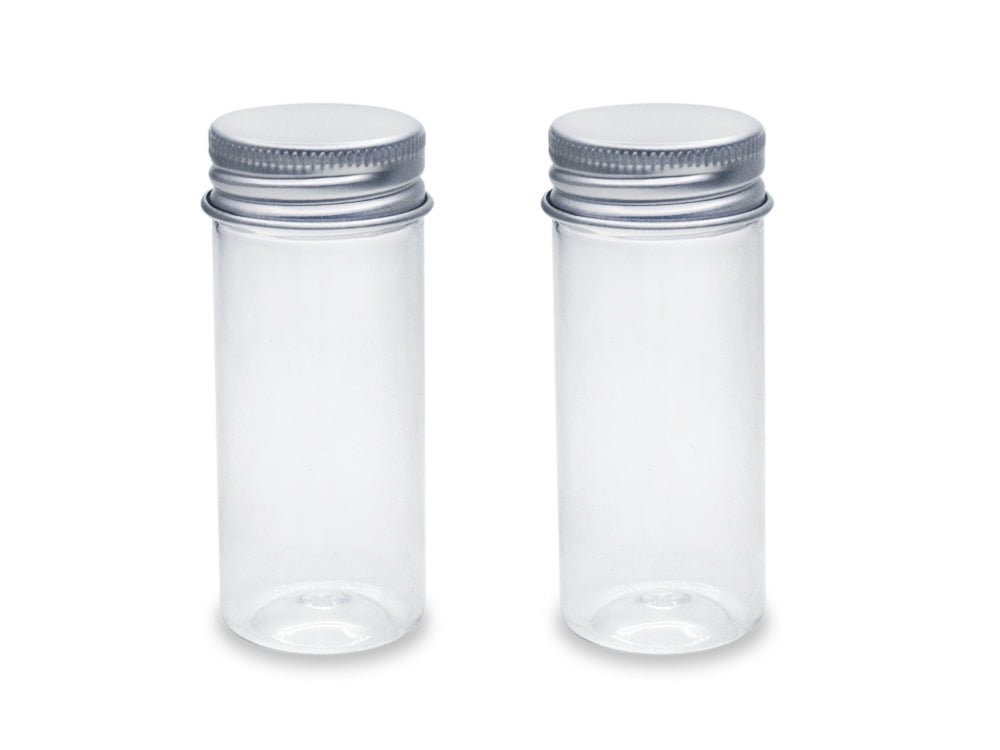 Craft Storage: 3.1x7.8cm (40ml) Plastic Cylinder 2pc w/Alum Screw-Top