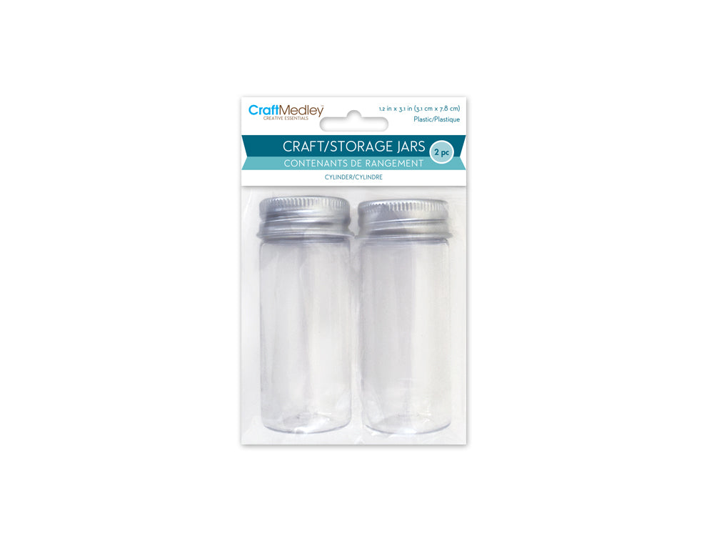 Craft Storage: 3.1x7.8cm (40ml) Plastic Cylinder 2pc w/Alum Screw-Top