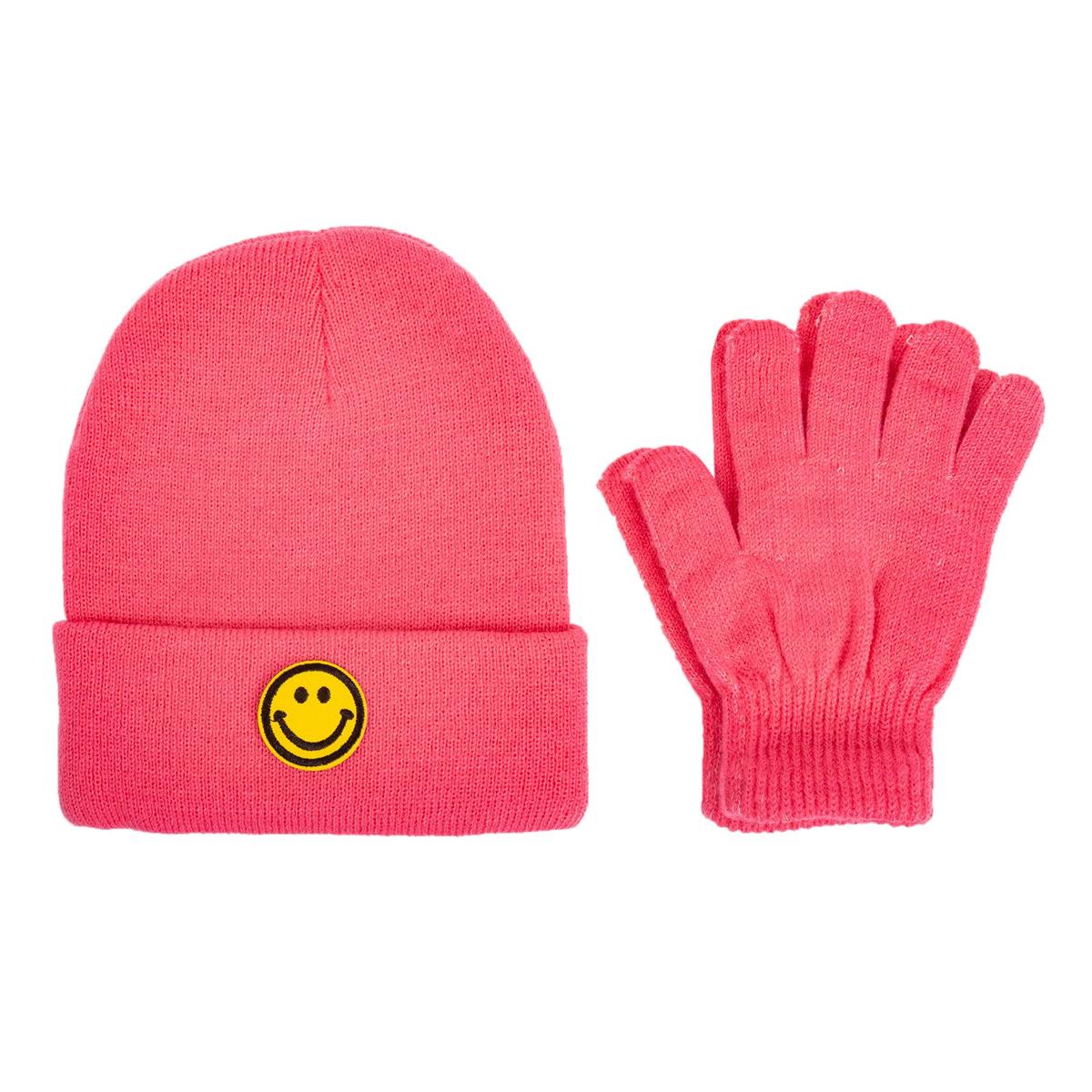 Nordic T. Girls Smiley Beanie & Glove Set, Brights, 3-6y, 3 col, ht