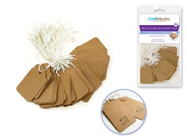 Beading/Jewelry Essential: Price/Label Tag w/String x40 2.8cmx4.5cm A) Kraft