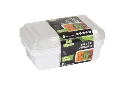 RECTANGULAR TAKE OUT PP CONT 1250ml w/LID 5/PK