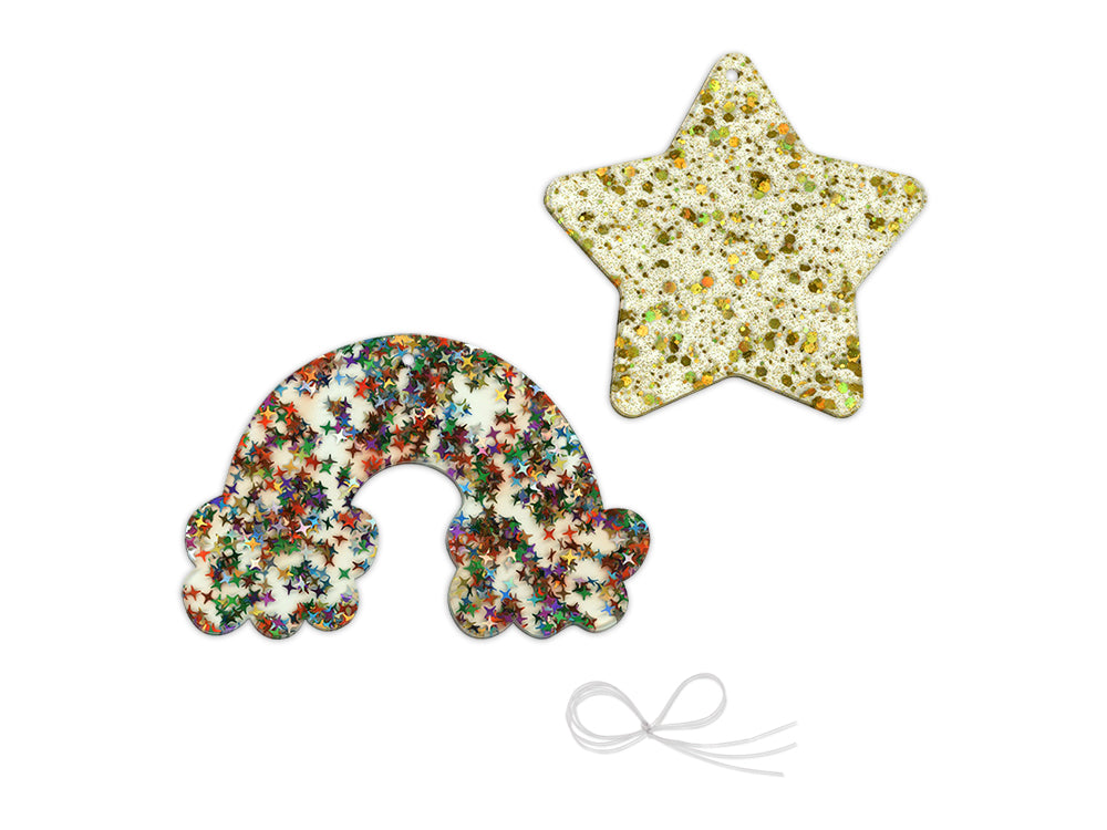 Craft Decor: 8cm-10cm Glitter Infused Acrylic Ornament 2pc Asst C) Celestial
