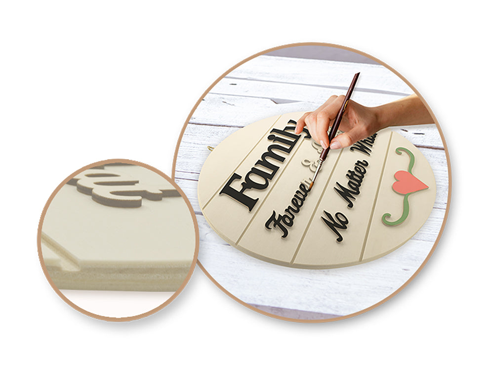 Wood Decor: 14" DIY Round Slat-Wall Sign Plaque 3D w/Jute Hanger C) Families Are Forever
