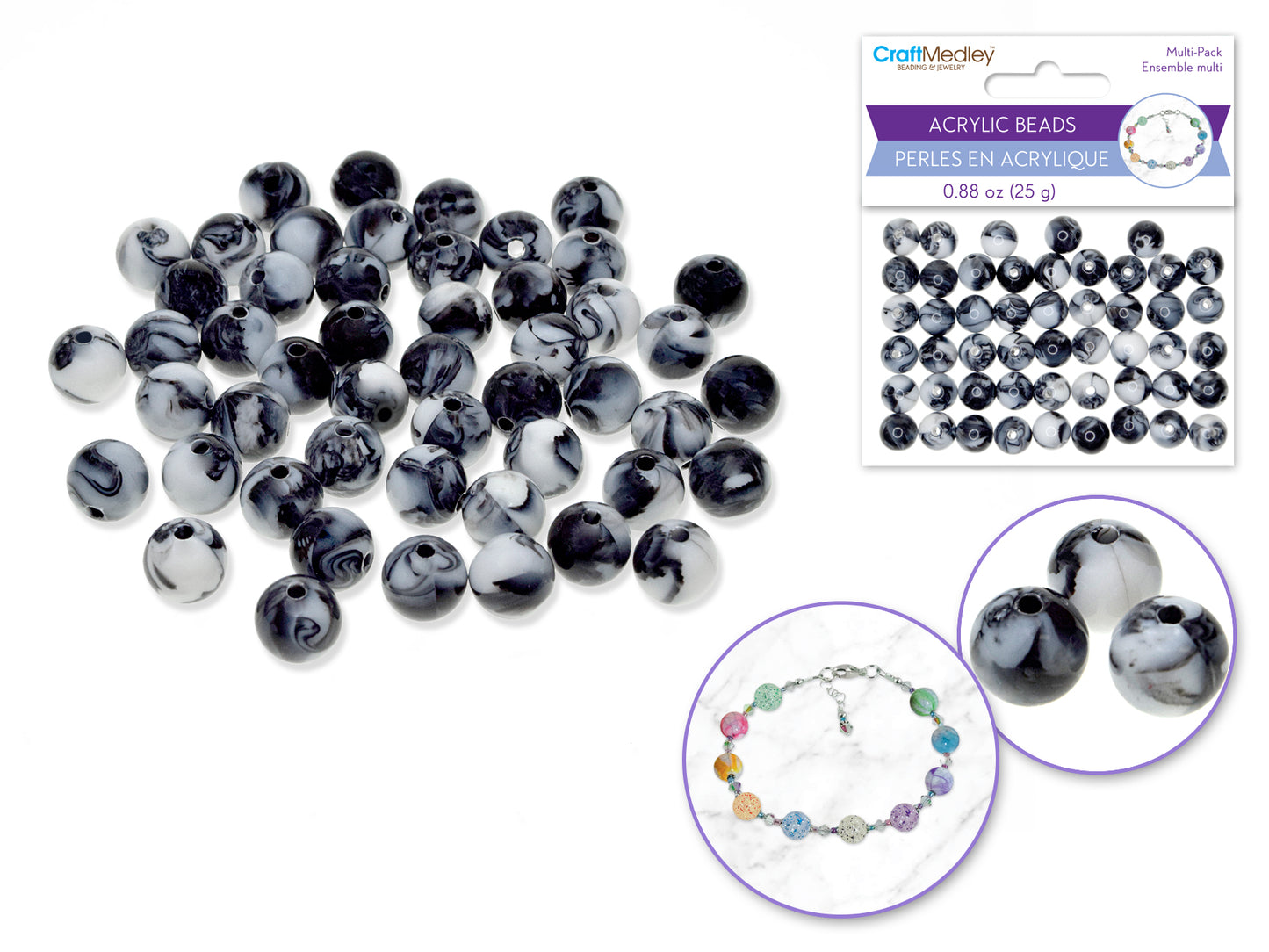 Acrylic Beads: 10mm Round Multi-Packs 25g B) Marble Classic